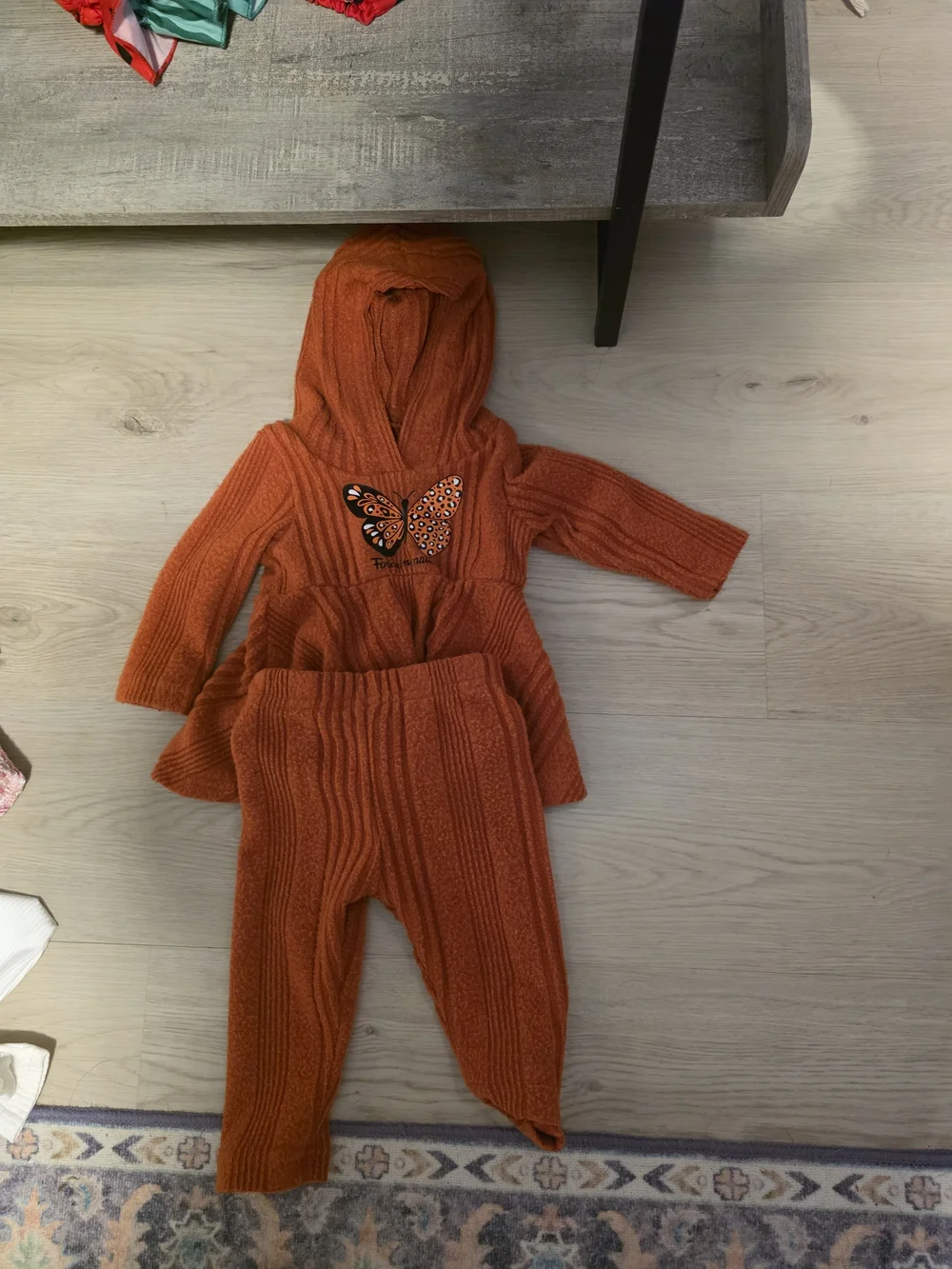 SHEIN Orange Knit Hooded Butterfly Kids Matching Set